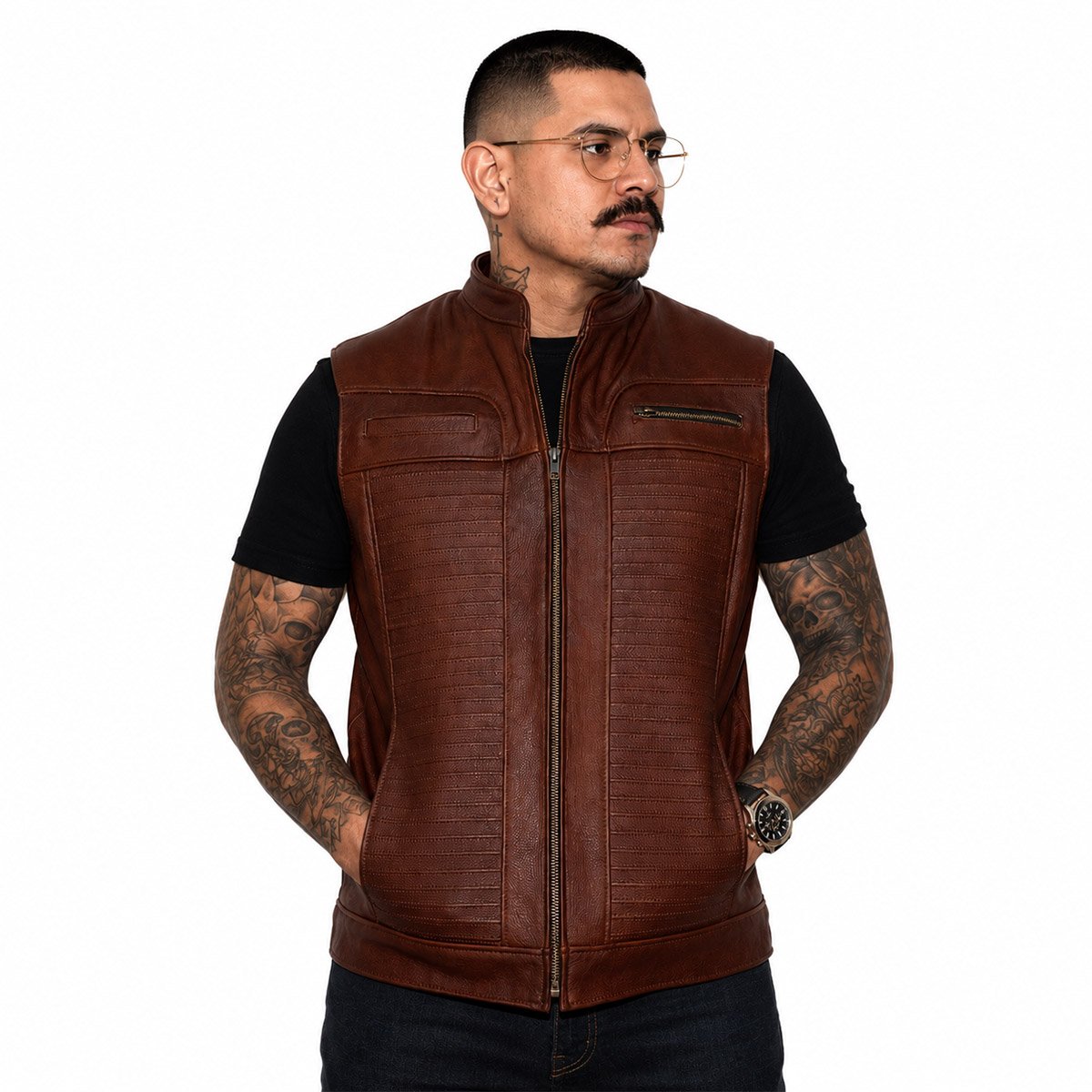 Chaleco de piel para hombre CH70 - Image 27