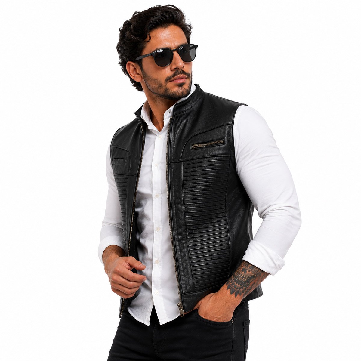 Chaleco de piel para hombre CH70 - Image 8
