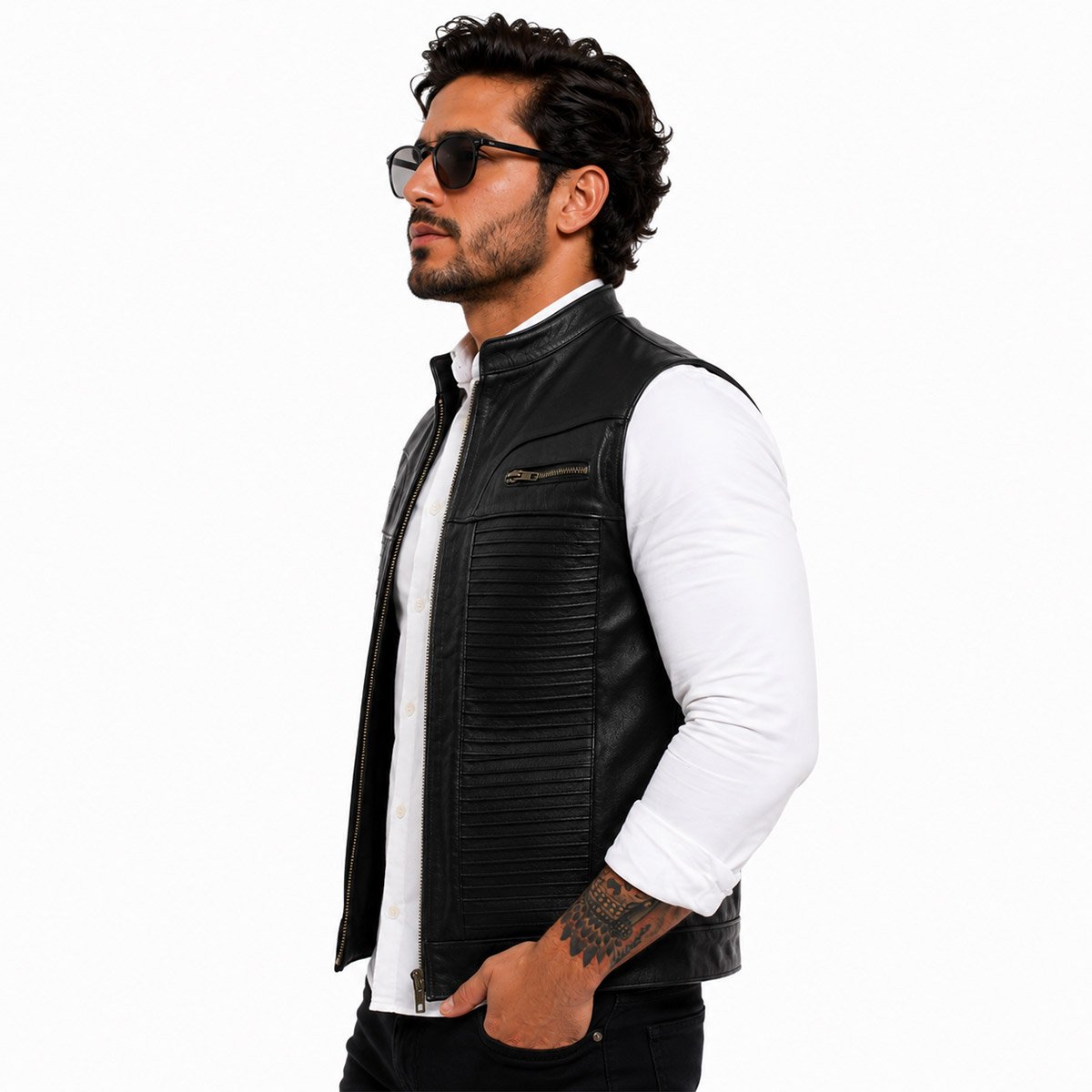 Chaleco de piel para hombre CH70 - Image 6