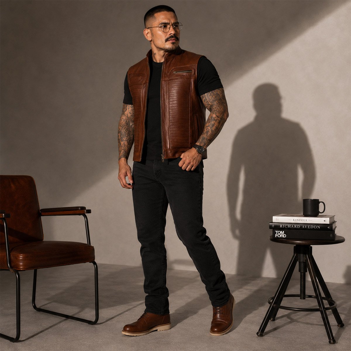 Chaleco de piel para hombre CH70 - Image 28
