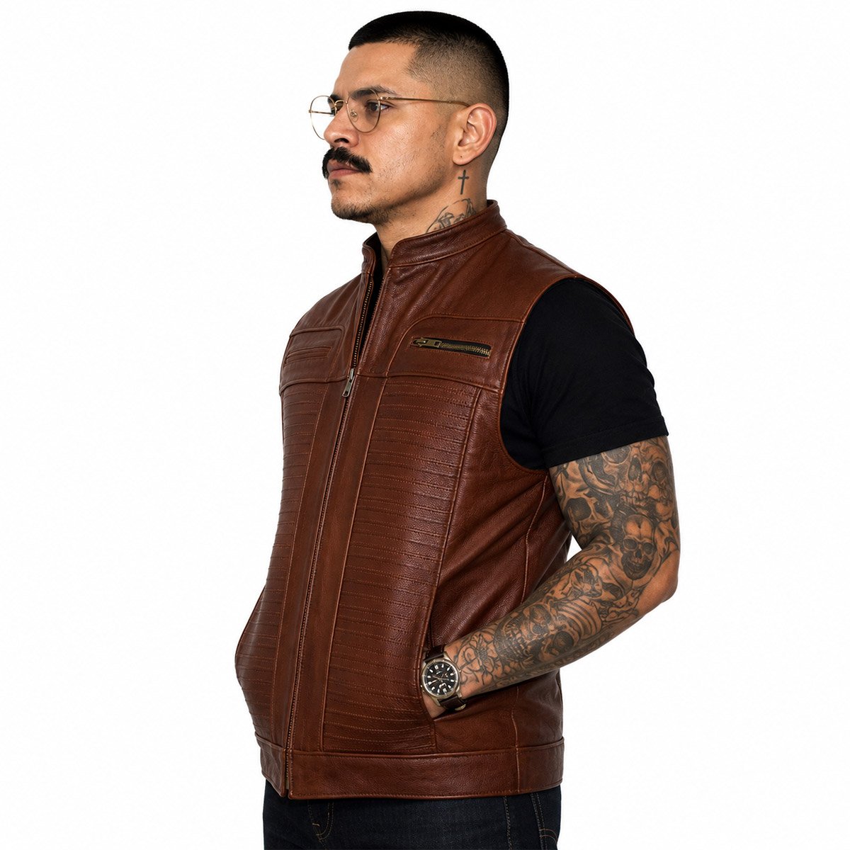 Chaleco de piel para hombre CH70 - Image 30