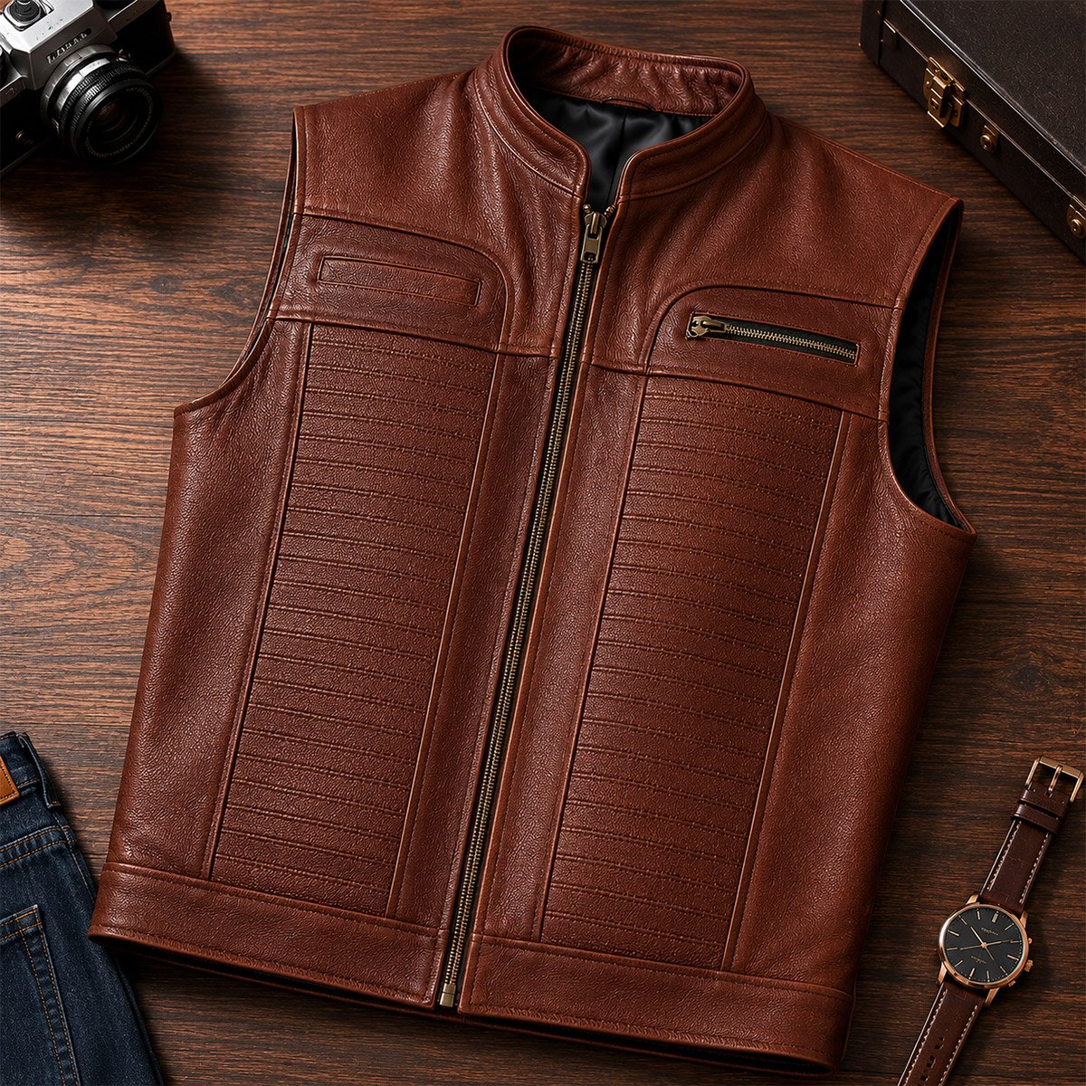 Chaleco de piel para hombre CH70 - Image 31