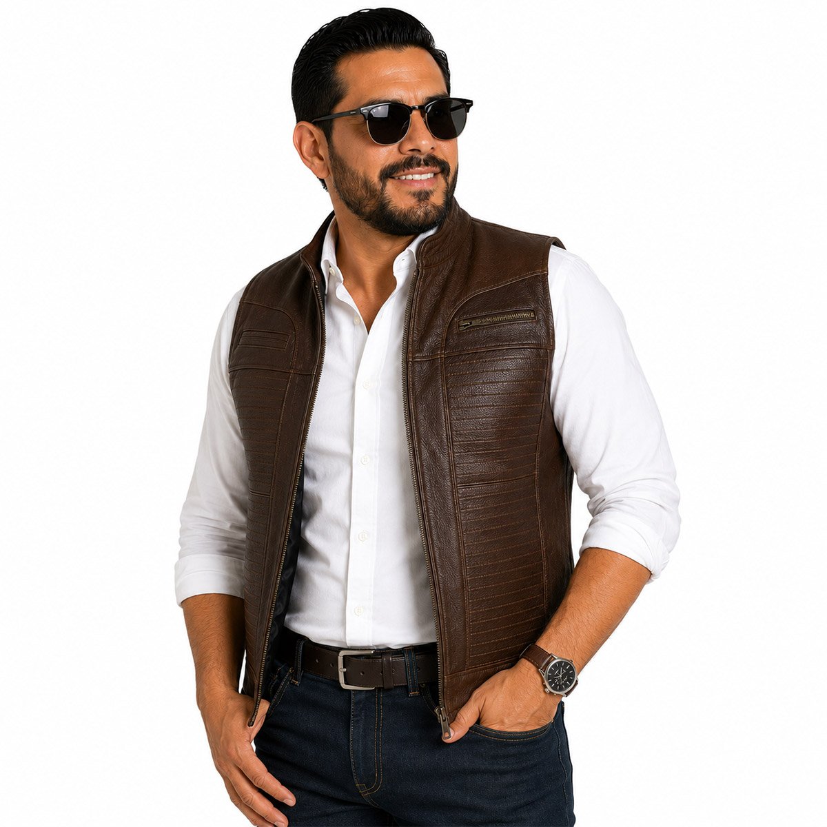 Chaleco de piel para hombre CH70 - Image 12