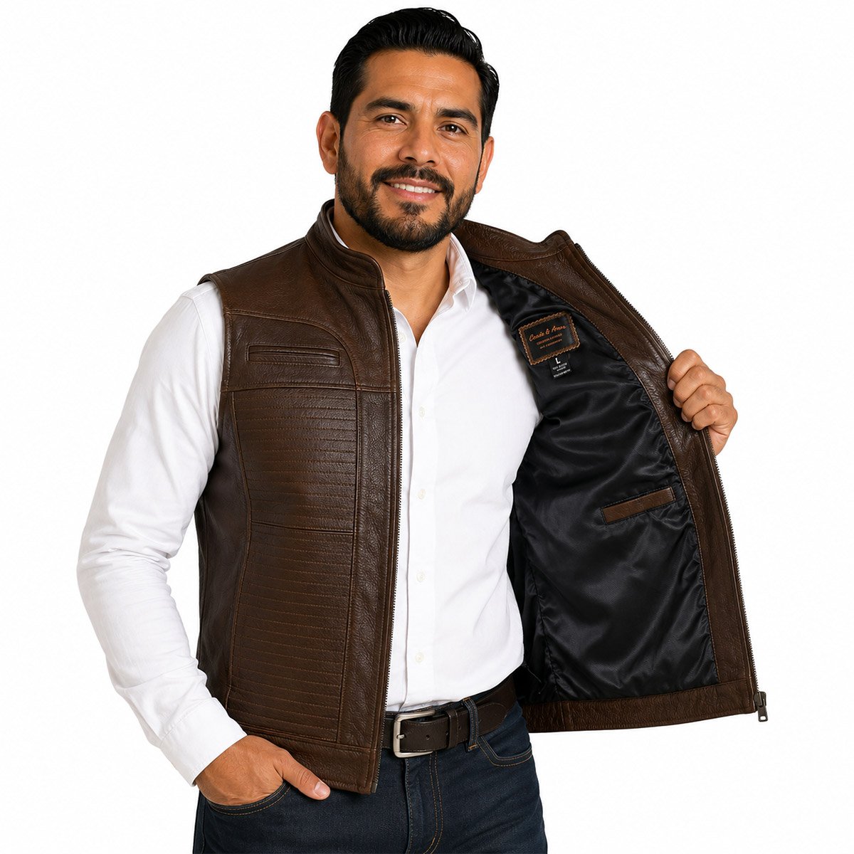 Chaleco de piel para hombre CH70 - Image 13