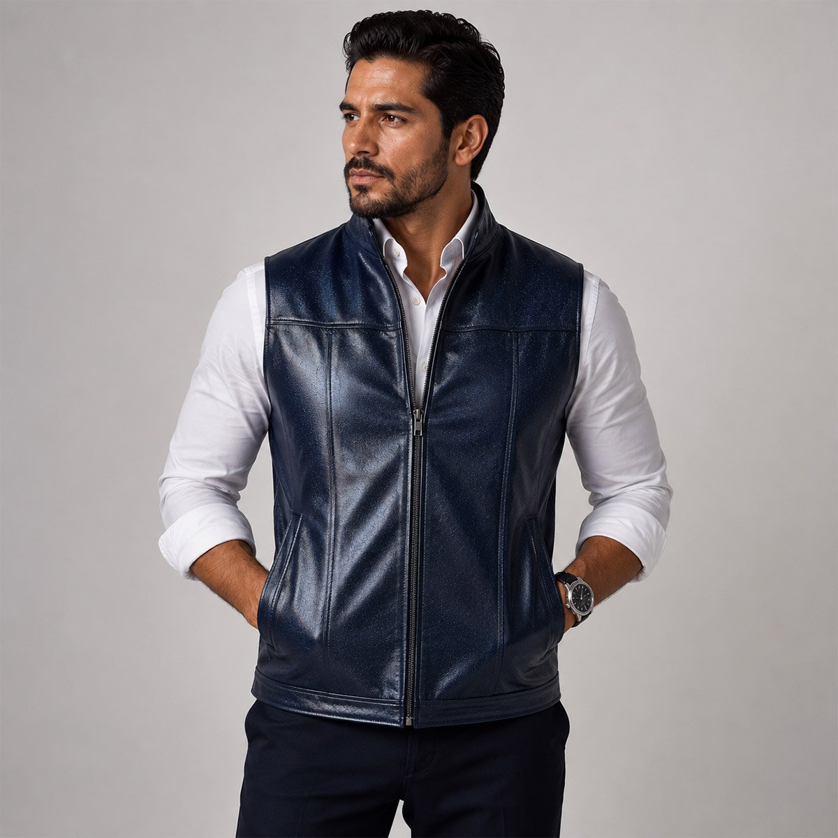 Chaleco de piel para hombre Ch80 - Image 16