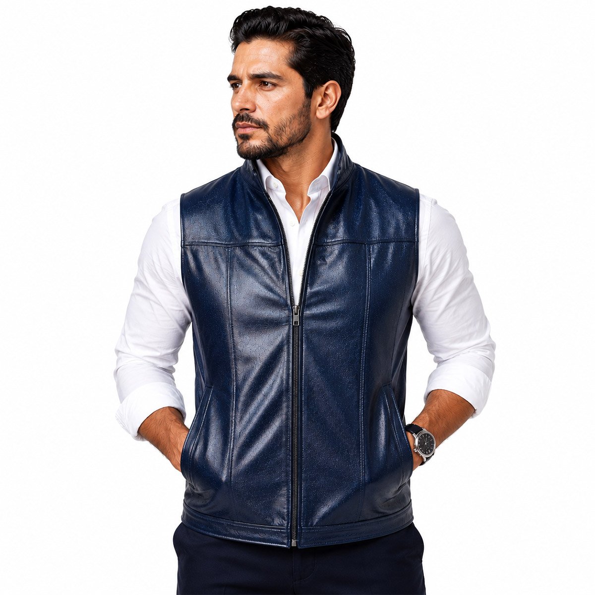 Chaleco de piel para hombre Ch80 - Image 10