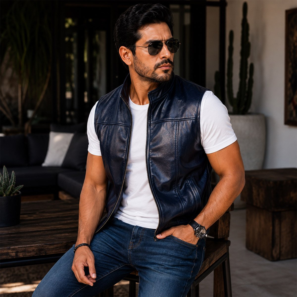 Chaleco de piel para hombre Ch80 - Image 11