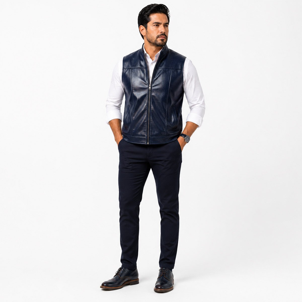 Chaleco de piel para hombre Ch80 - Image 17