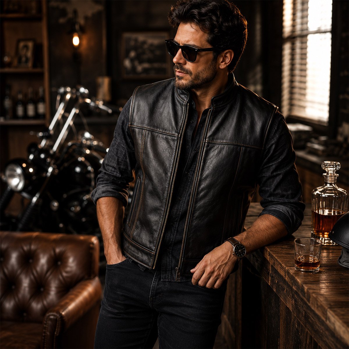 Chaleco de piel para hombre Ch80 - Image 6