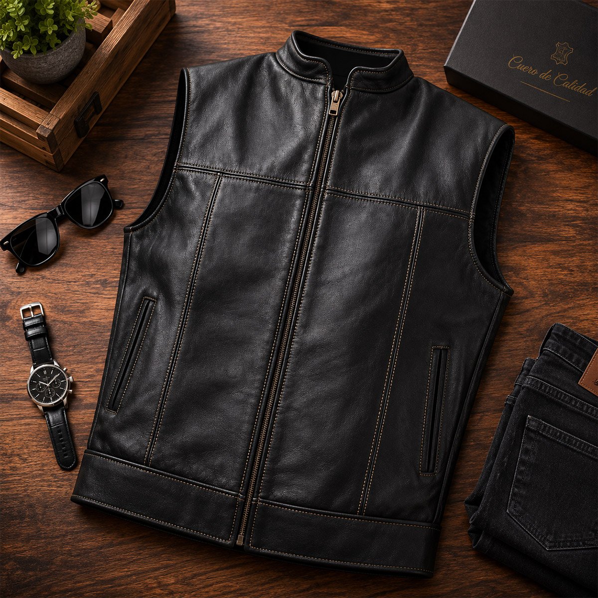 Chaleco de piel para hombre Ch80 - Image 8