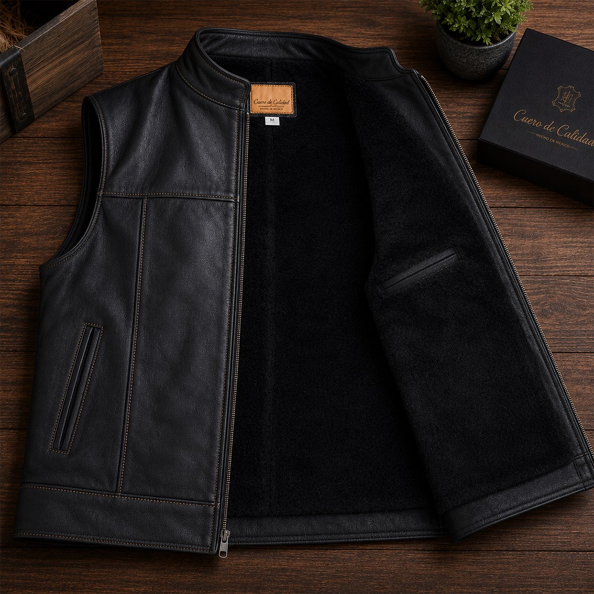 Chaleco de piel para hombre Ch80 - Image 9