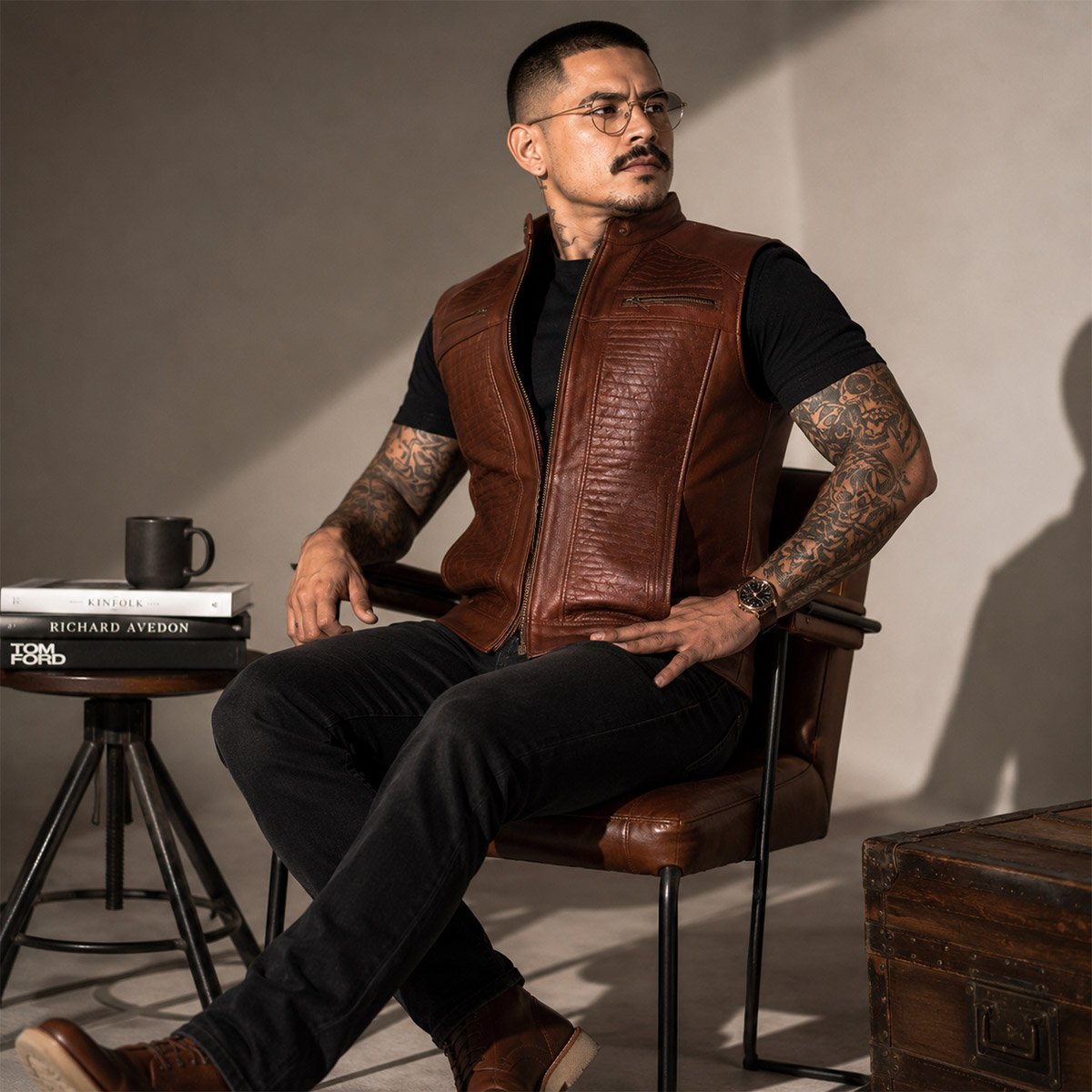Chaleco de piel para hombre CH70 - Image 32