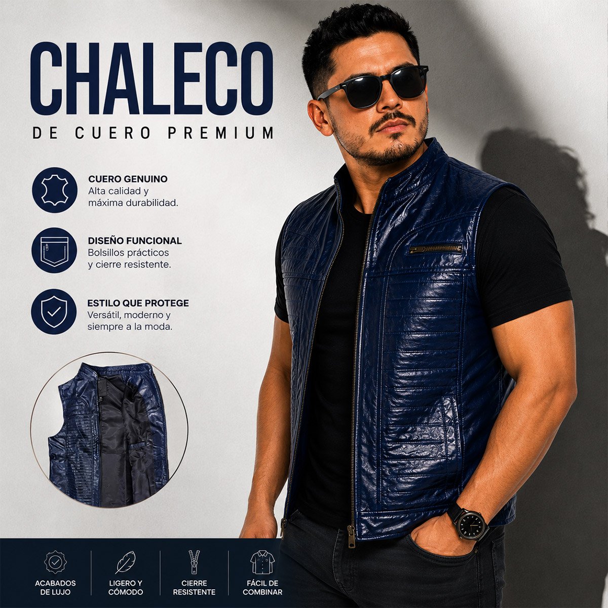 Chaleco de piel para hombre CH70 - Image 25