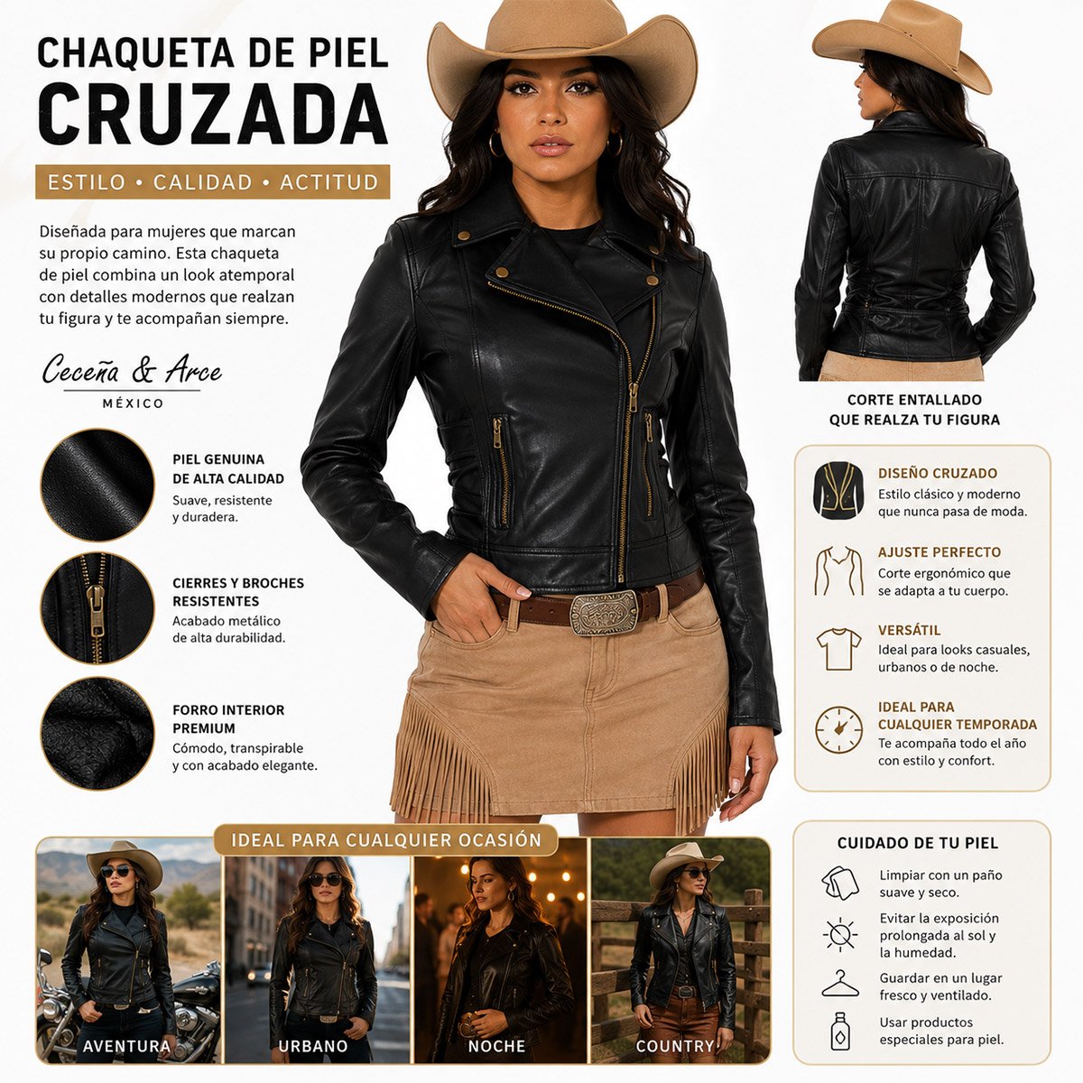 Chamarra de piel para mujer Cruzada - Image 3