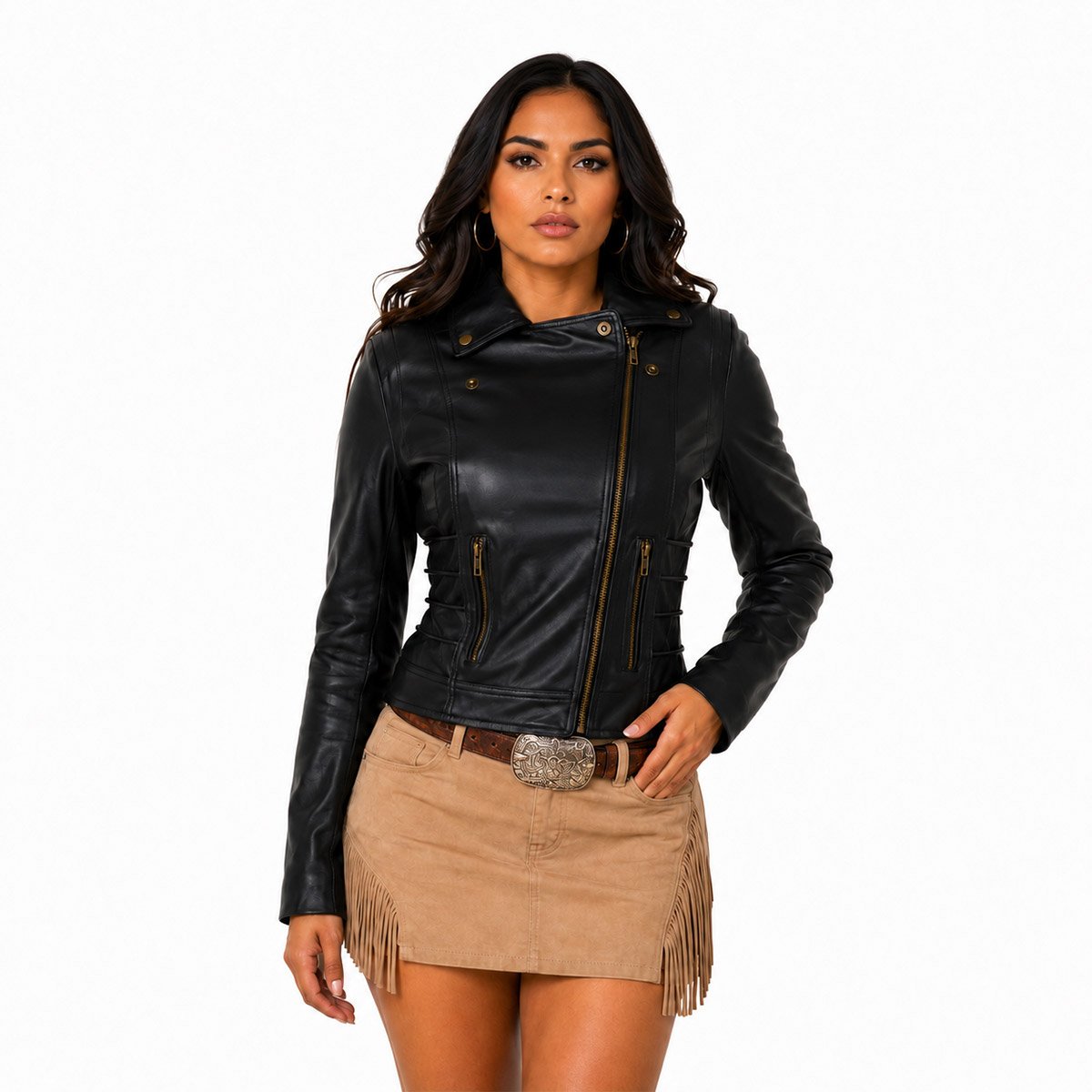 Chamarra de piel para mujer Cruzada - Image 5