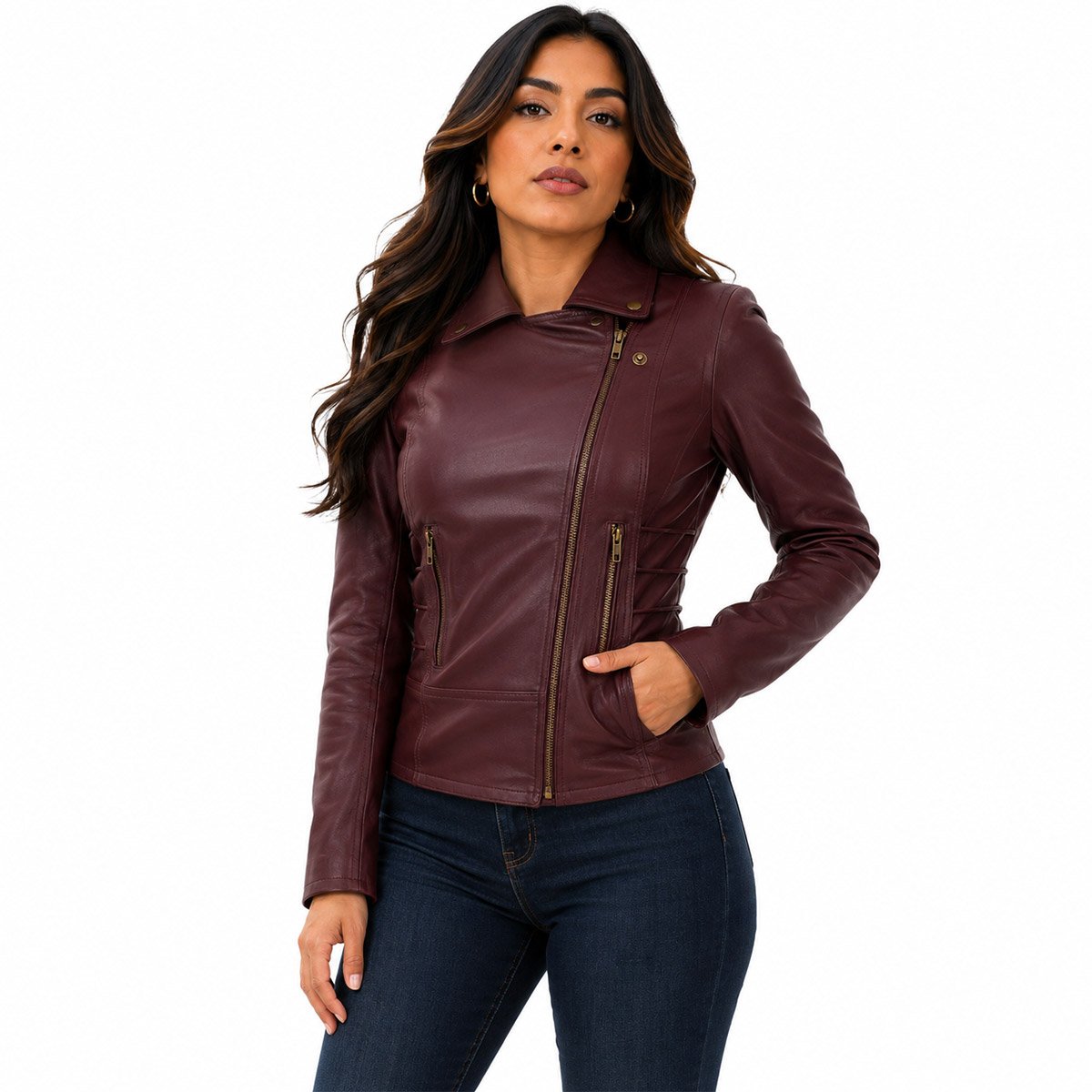 Chamarra de piel para mujer Cruzada - Image 12