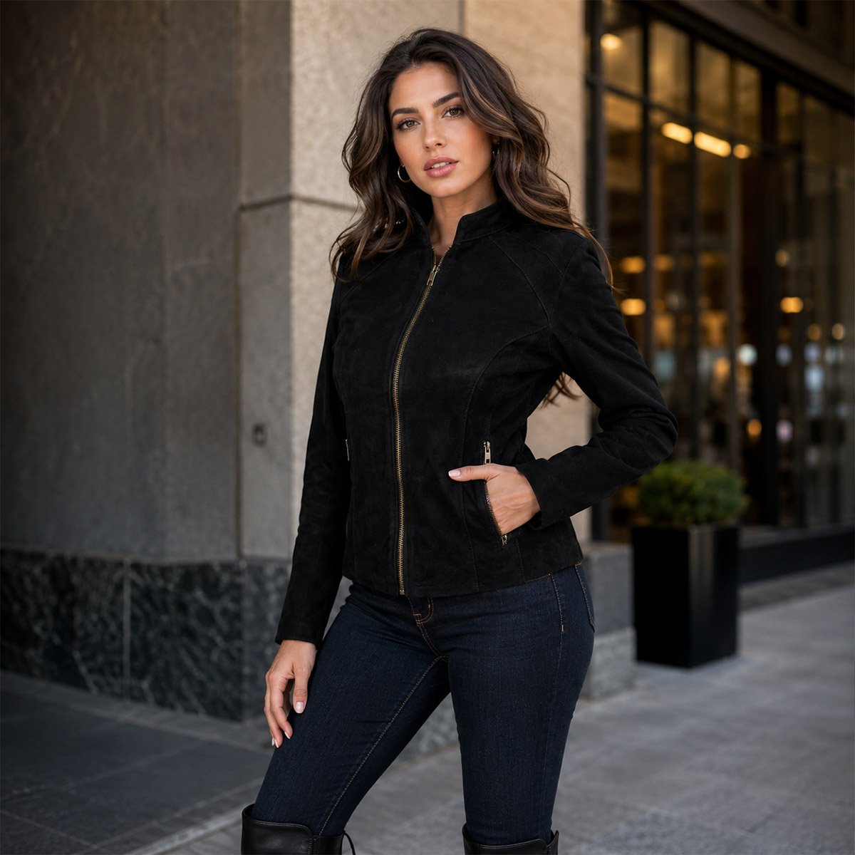 Chamarra de piel para mujer M0 - Image 17