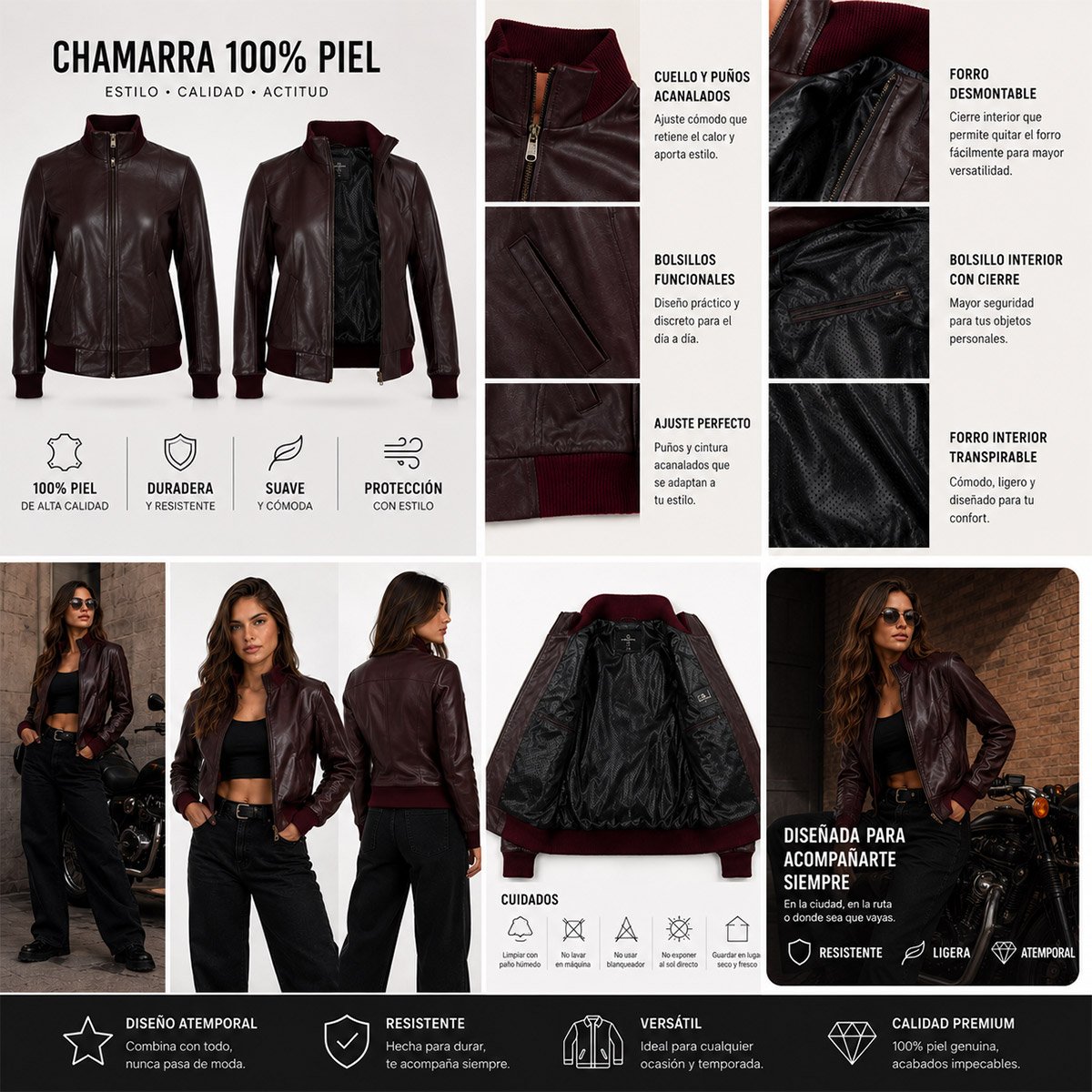 Chamarra de piel para mujer M50 - Image 10