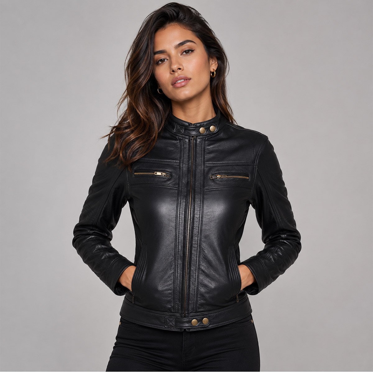 Chamarra de piel para mujer M6 - Image 9