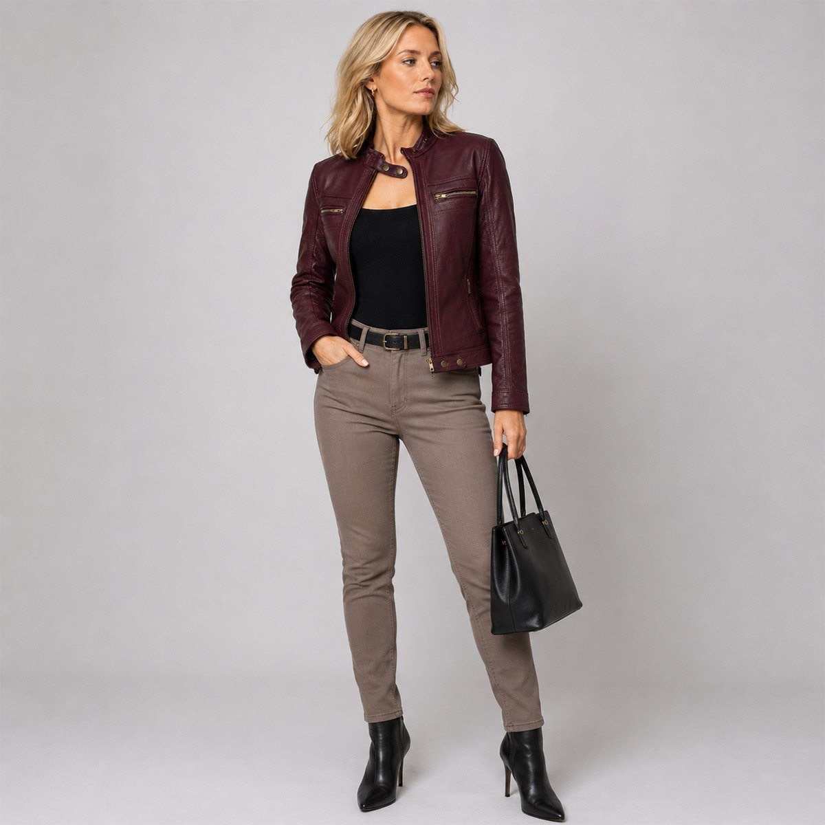 Chamarra de piel para mujer M6 - Image 5