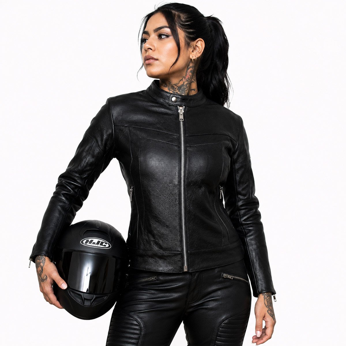 Chamarra de piel para mujer MS21 con protecciones