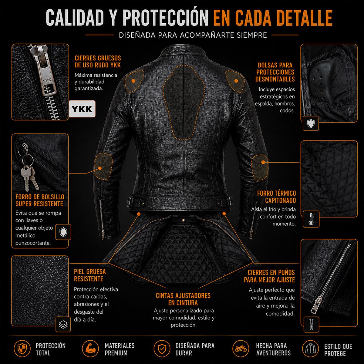 Chamarra de piel para mujer MS21 con protecciones - Image 6