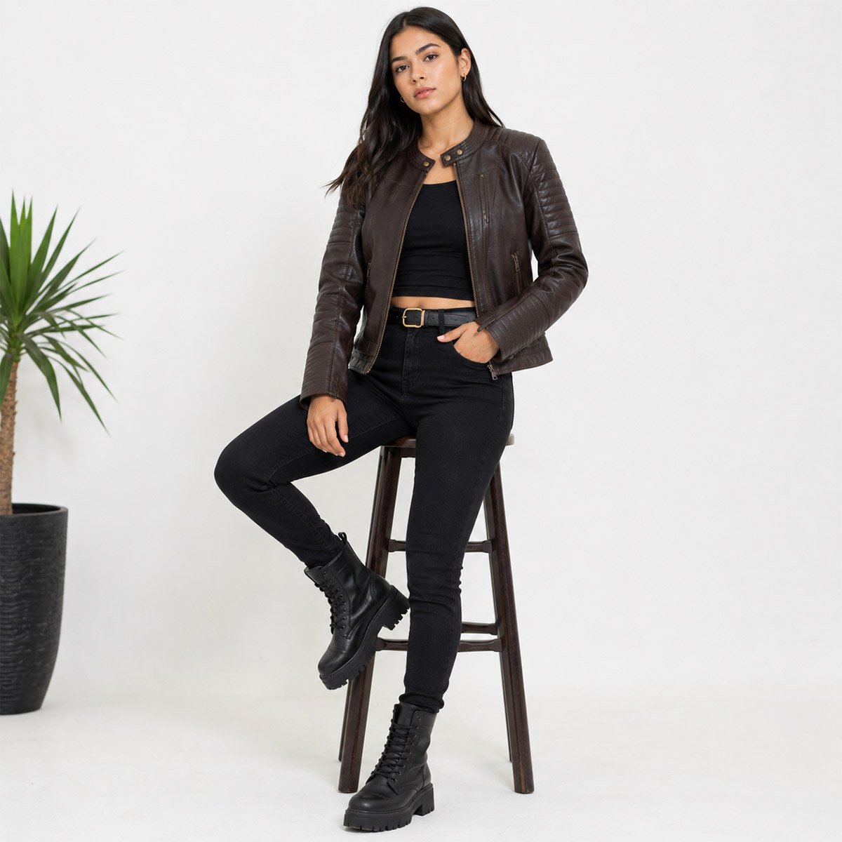 Chamarra de piel para mujer M52 - Image 22