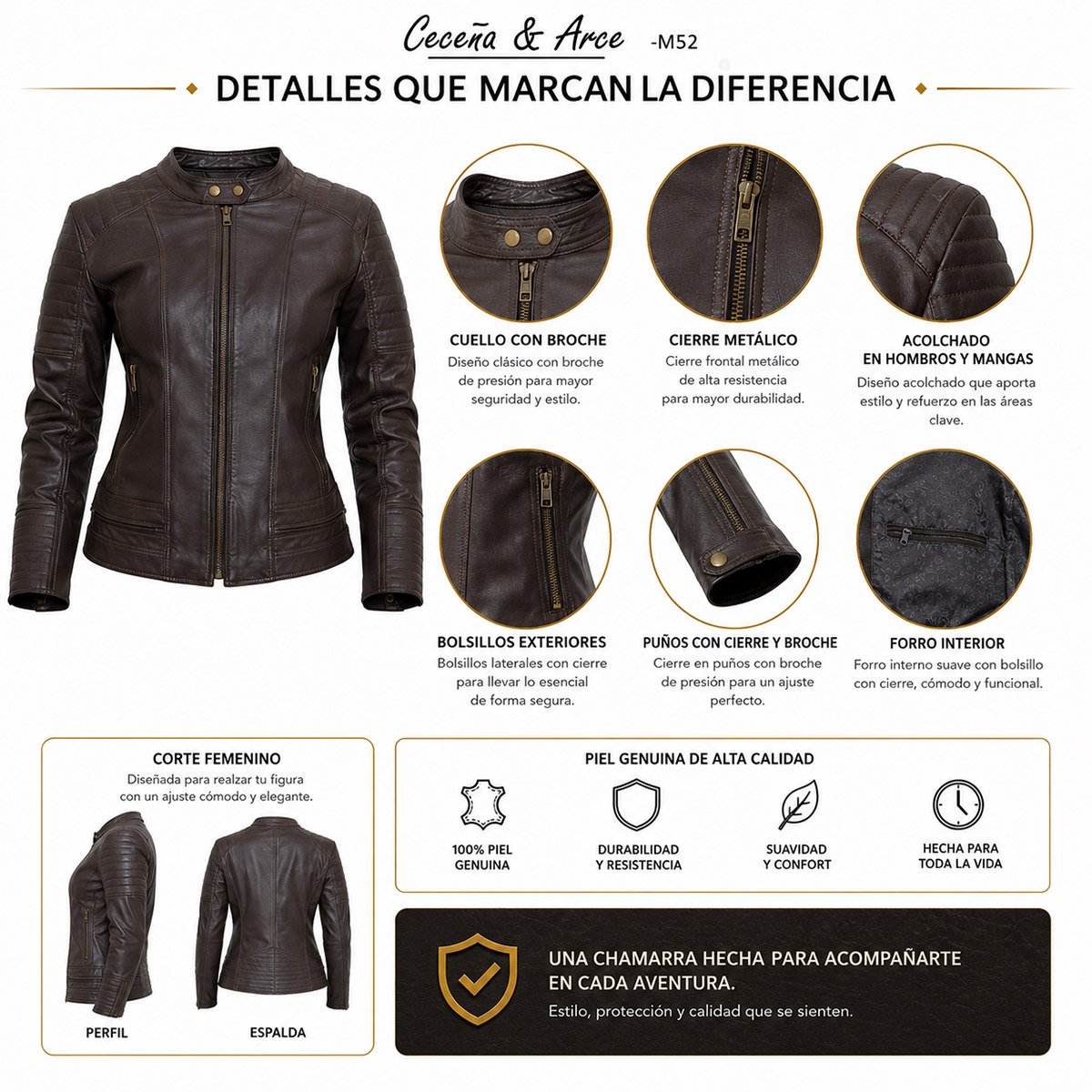 Chamarra de piel para mujer M52 - Image 26