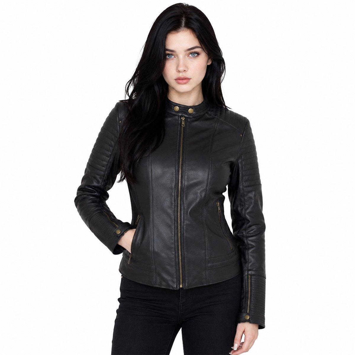 Chamarra de piel para mujer M52 - Image 13