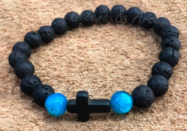 Pulseras De Piedras Volcánicas Modernas Con Cruz Para Hombre - Image 2
