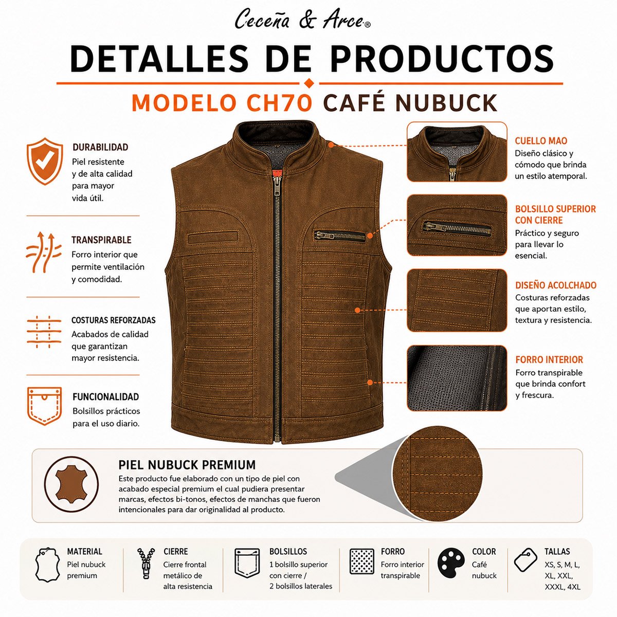 Chaleco de piel para hombre CH70N - Image 10